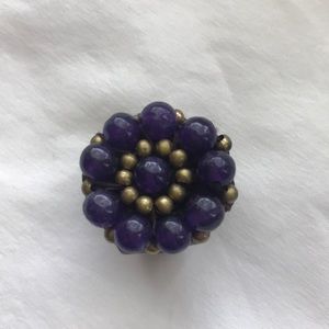 Adjustable Purple and Gold Bead Ring
